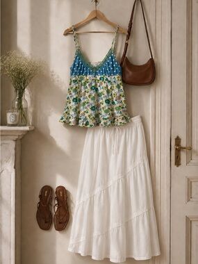 Floral & Polka Dot Green-Blue Camisole